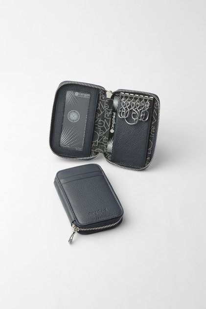 Genuine Leather Zippered Card Holder Keychain and Wallet Navy Blue – 2441