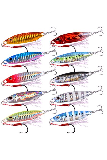 20G 10pcs 10PCS Japen Metal Cast Jig Set Spoon 10g-40g Trolling Hard Bait Bass Fishing Boat Tackle T