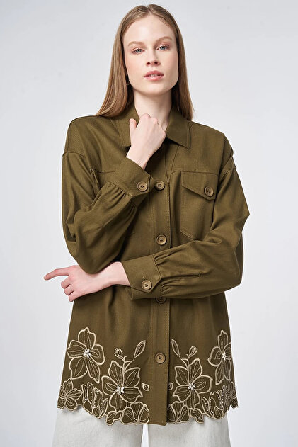 Embroidered Non-Denim Jacket Dark Khaki