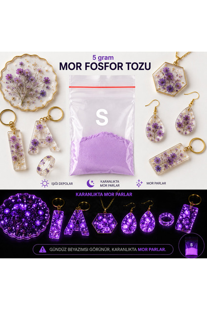 5gr Epoksi Fosfor Tozu Mor , Karanlıkta Parlayan Toz, Epoksi Fosfor , Fosfor Tozu Mor Renk 5gr