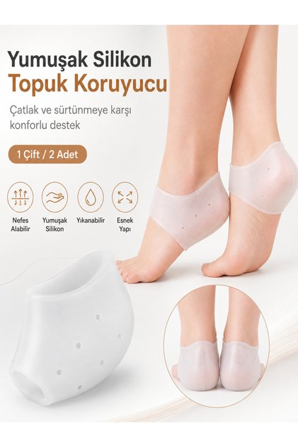Silikon Topuk Koruyucu Çorap - Nefes Alabilir Delikli Silikon Topuk Dikeni Ve Çatlak Önleyici (Silikon)
