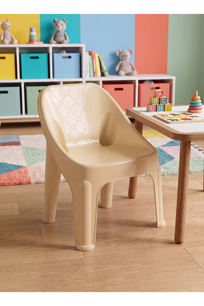 Panda Plastic Kids Chair, Comfortable Seat for Indoor & Outdoor Use, Beige - 47H x 28SH x 37W x 30D cm