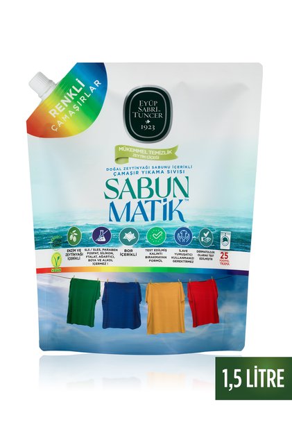Doğal Zeytinyağlı Çamaşır Yıkama Sıvısı Renkliler 1,5 lt