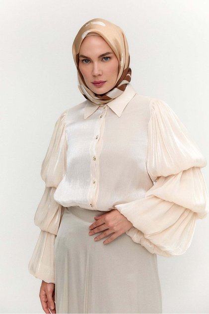 Balon Kollu Şifon Bluz
