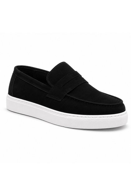 BA0580 Pantofi pentru bărbați din piele intoarsa neagra - Pantofi sport casual, confortabili, cu talpa inalta, fara sireturi, cu curea, albi