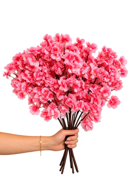 Set of 4 High-Density Artificial Cherry Blossom Bunches — Pink