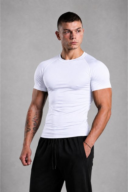 Basic Premium Compression T-Shirt - White Ultra Stretchy, Slim Fit Sports T-Shirt
