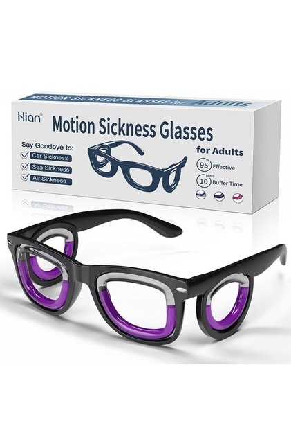 Black Anti-Motion Sickness Glasses | Ultra-Light Ergonomic Design for Cars/Travel/Cruises | Portable