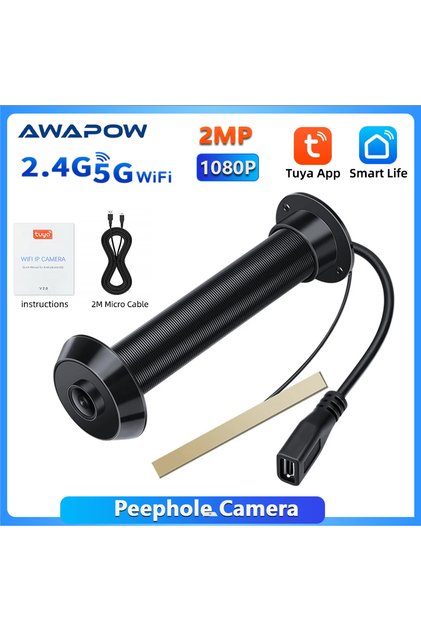 without TF Card Peephole Camera Awapow Tuya Door Peephole Viewer Smart Wifi Video Doorbell 2.4G/5G M