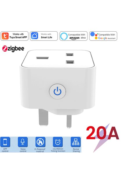 Zigbee UK 20A 1 Pcs Tuya Smart Socket 16A/20A WiFi or Zigbee UK Plug 3pin Adapter Home Alexa Voice C