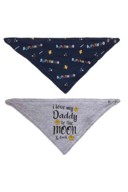 Baveta - Esarfa din Bumbac Gri Bleu "Superhero - I Love My Daddy" pentru Nounascuti - 2buc