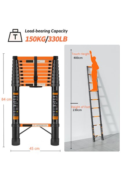 3.5M Telescoping Ladder - Portable Extension Folding Ladder, Multi-Purpose Compact Ladder for Household or Outdoor Work, 150KG Max Capacity