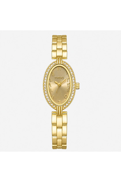 ساعة ذهبية بواجهة بيضاوية ومينا ذهبية وأرقام عربية -TIMERA Gold-Tone Oval Watch with Gold Dial and Arabic Numerals