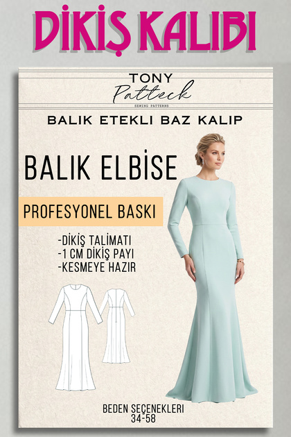 Balık Elbise (EL40) - Hazır Dikiş Kalıbı (34-58 Beden)