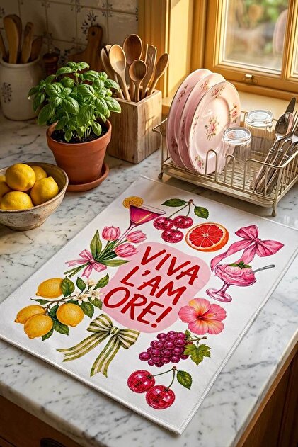Dijital Baskı Bulaşık Kurutma Matı Bulaşık Kurutma Örtüsü Tezgah Üstü Bulaşıklık Mutfak Dekor 40x50 cm