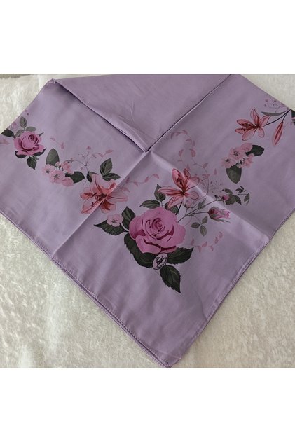 Patterned Stitched Unlined Writing Tulle Yemeni Foulard Scarf 100X100 Cm, Middle Part Empty