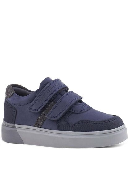 Rakerplus 3751-Llgr Navy Blue Nubuck 100% Genuine Leather Velcro Boys' Sneaker