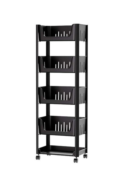 5-Tier Plastic Multi Function Storage Organizer Rack With Wheel Black, Display Size: 45x28.5x130cm