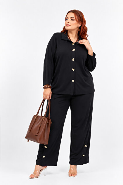 Plus Size Long Sleeve Relaxed Fit Stylish Women's Bottom Top Two Piece Set