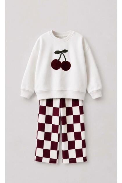 Cherry Embroidered Girls' Two-Piece Set (Top and Bottom)