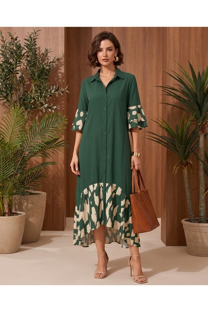 Women's Short Sleeve Front Asymmetrical Detail Long Aerobin Shirt Dress