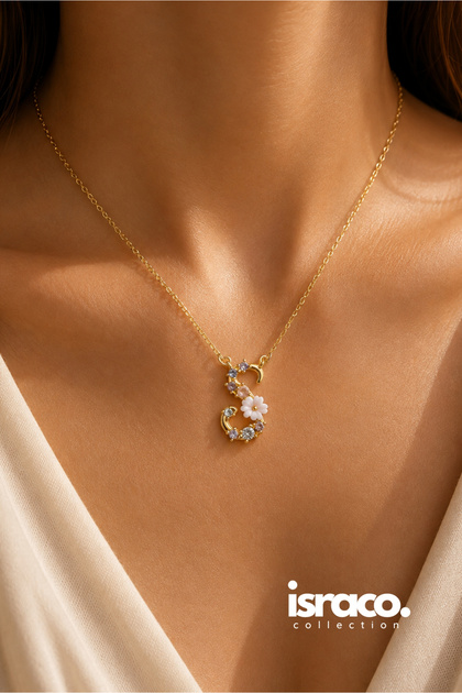Zircon Stone Minimal Letter Necklace Steel - S