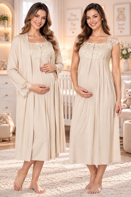 Pajama-Style Maternity Nightgown Set Effortt
