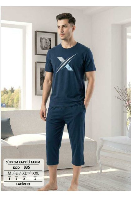 Men's Short Sleeve Capri Pajama Set 835