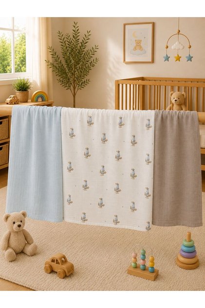 Multi-Purpose Muslin Blanket Set of 3, Muslin Newborn Baby Blanket, 100% Organic Cotton Muslin Cloth - 80X80 cm