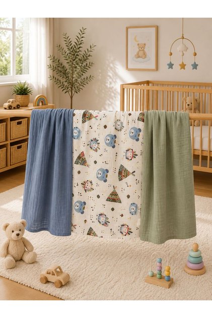 Multi-Purpose Muslin Blanket Set of 3, Muslin Newborn Baby Blanket, 100% Organic Cotton Muslin Cloth - 80X80 cm