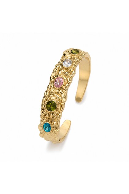 Women's Gold Colorful Multi-Colored Stone Vintage Handcuff Bracelet
