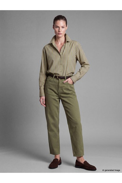 Lcwaikiki Classic Green Mom Fit Women's Jean Pants
