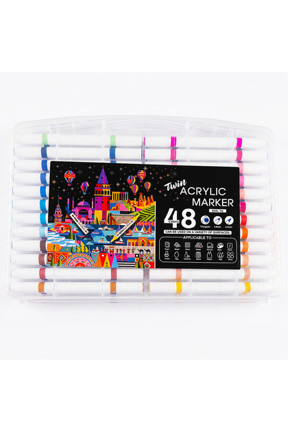 Acrylic Duo Marker Çift Uçlu Su Bazlı Akrilik Boyama Markörü Seti 48 Renk