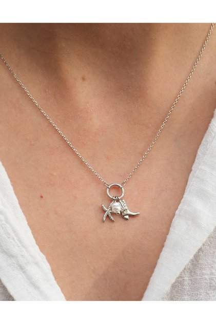 İncili Çizme Deniz Yıldızlı Charm Kolye