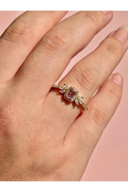 Adjustable Pink Baguette Stone Ring