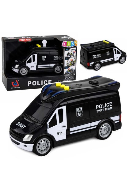 Masina de politie SWAT Van Toys, cu lumini si sunete, scara 1:32, alb si negru, 3 ani+