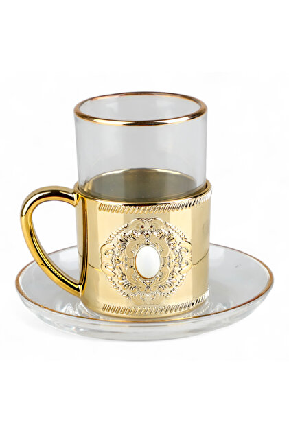 Tea Cup Set - Gold and White - 6-Piece Set