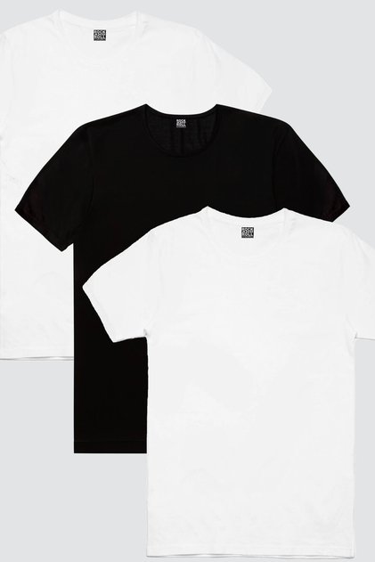 Plain 2 White, 1 Black Men's T-Shirt Children's 3-Pack Eco Package