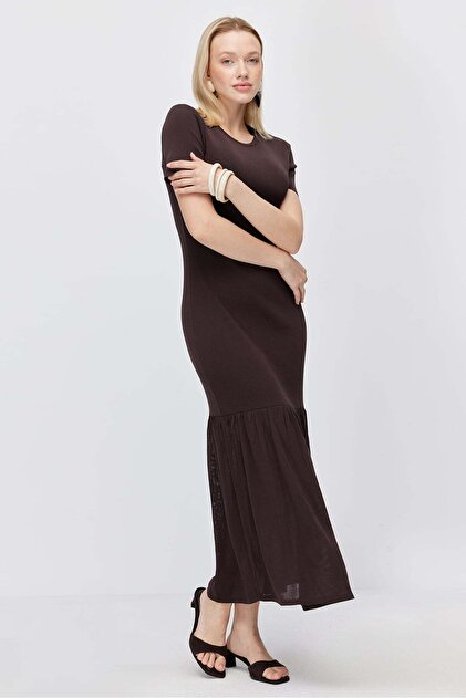 Women's Skirted Hem Flounce Crew Neck Knitwear Dress