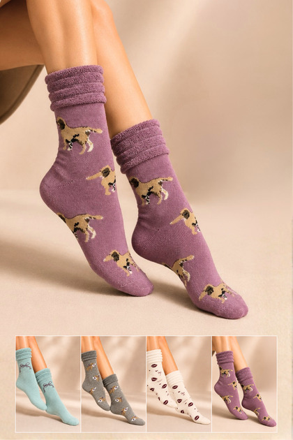 Women's Patterned Curly Cotton Socks 4-Piece Socks