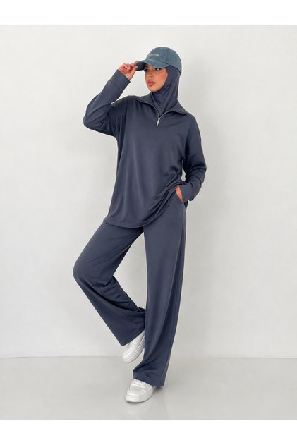 Women's Modest Collar Zip-Up Comfort Modal Two-Piece Set