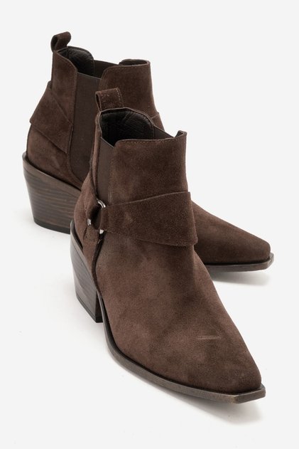 Felia Genuine Leather Elastic Pull-On Women's Boots Brown Suede