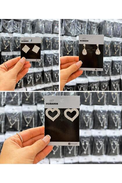 Silver Color Stone 3 Pairs Women's Earring Set Heart Drop and Square Model Evening Dress Bijouterie