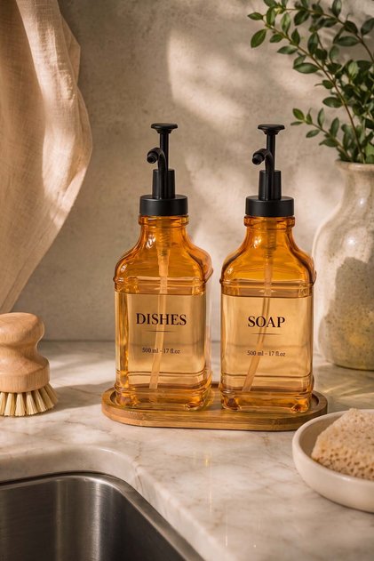Amber Square Set of 2 Liquid Soap Dispensers 500 ml