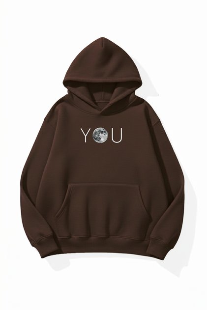 Unisex Soft Textured You Moon Printed Design Oversize 3 Thread Hoodie Sweatshirt