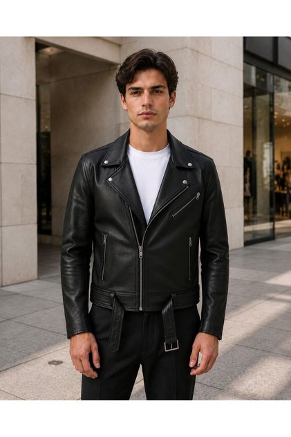 Men's Belted North Leather Jacket