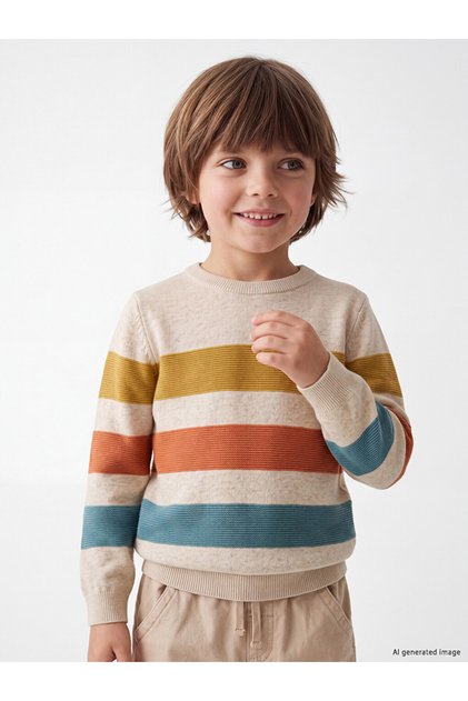Vizyon New Season Mixed Crew Neck Striped Knit Sweater for Boys