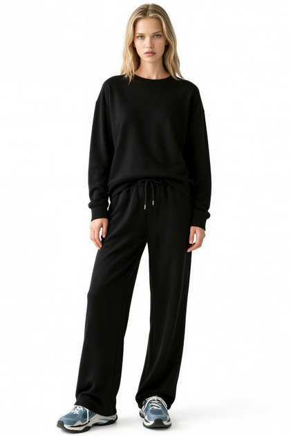 Modal Touch Basic Sweatshirt & Wide Leg Pants Two-Piece Set