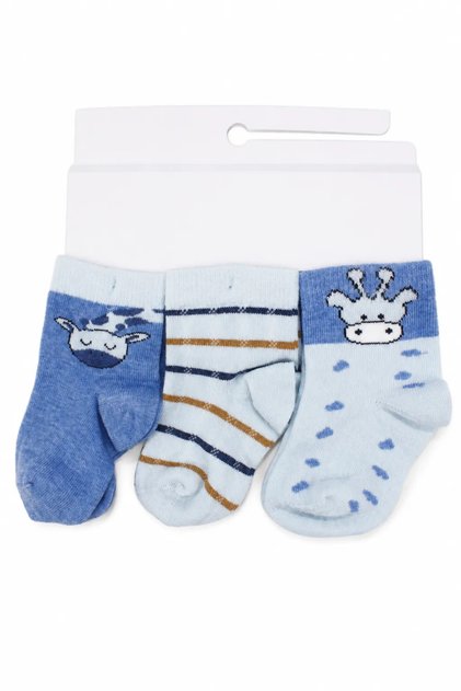 Baby Boy Blue Turquoise Striped Giraffe Patterned 3-Piece Socks 12-18 Months