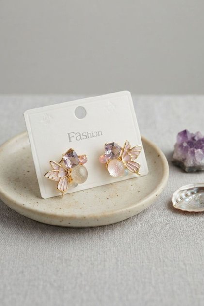 Butterfly Model Purple Zircon Stone Women's Earrings